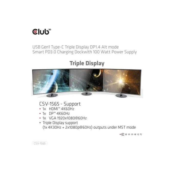 Club3D 4K ChargingDock USB-C - to 5xUSB3 DP HDMI VGA LAN 100W — image 3