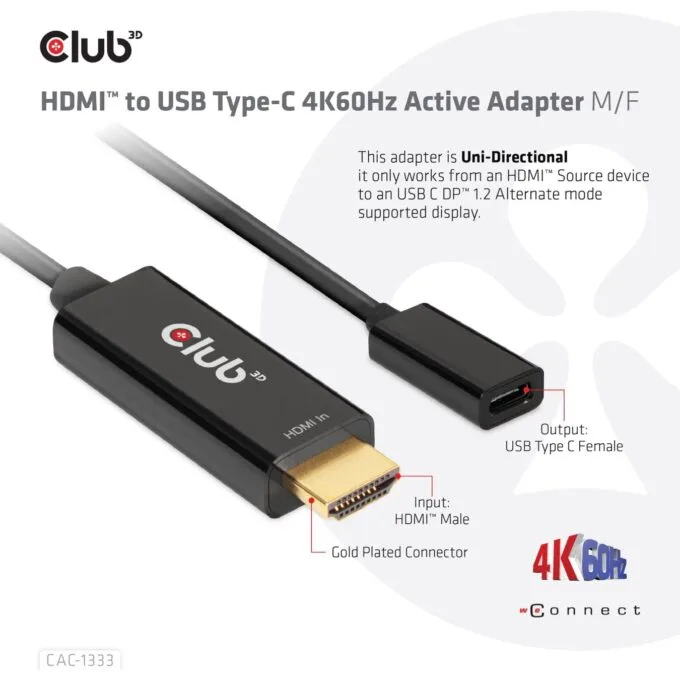 Club3D Adapter - HDMI 2.0 to USB-C 4K60Hz Active St Bu — image 6
