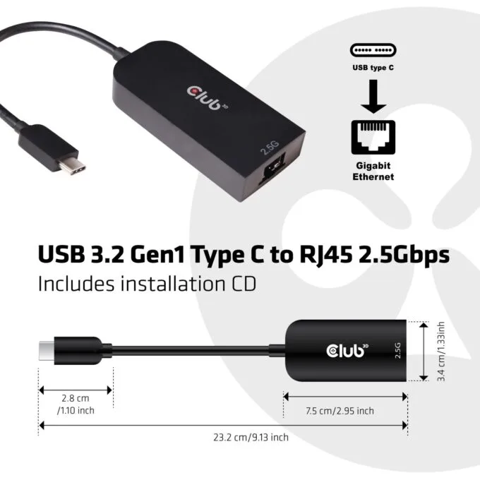Club3D Adapter - USB 3.2 Type C to RJ45 2.5Gb St Bu — image 2