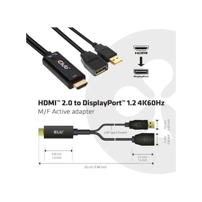 Club3D HDMI 2.0 to DP 1.2 4K60Hz HDR Active Adapter — image 2