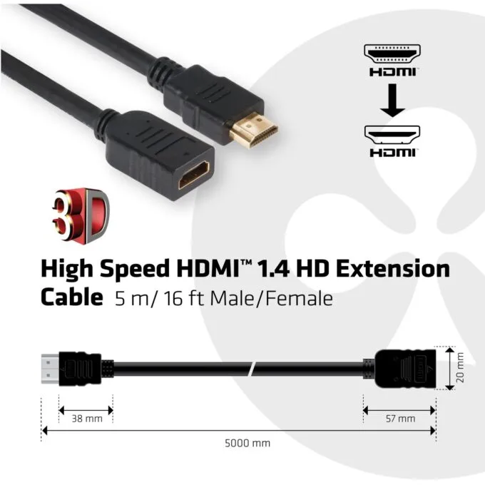 Club3D HDMI Cable - 1.4 - HD Extension Cable - 5 Meter - St Bu retail — image 3