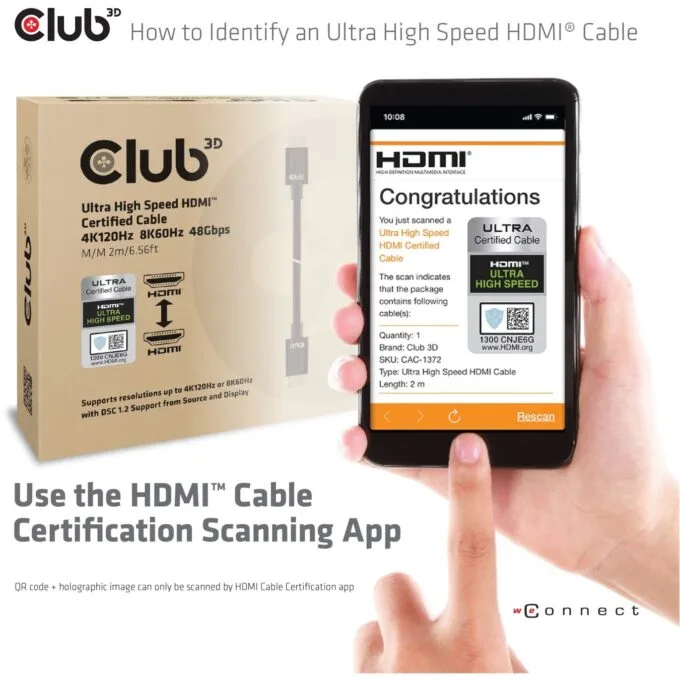 Club3D HDMI Cable A to A - 2.1 Ultra High Speed - 10K HDR - 2 m - Retail — image 7