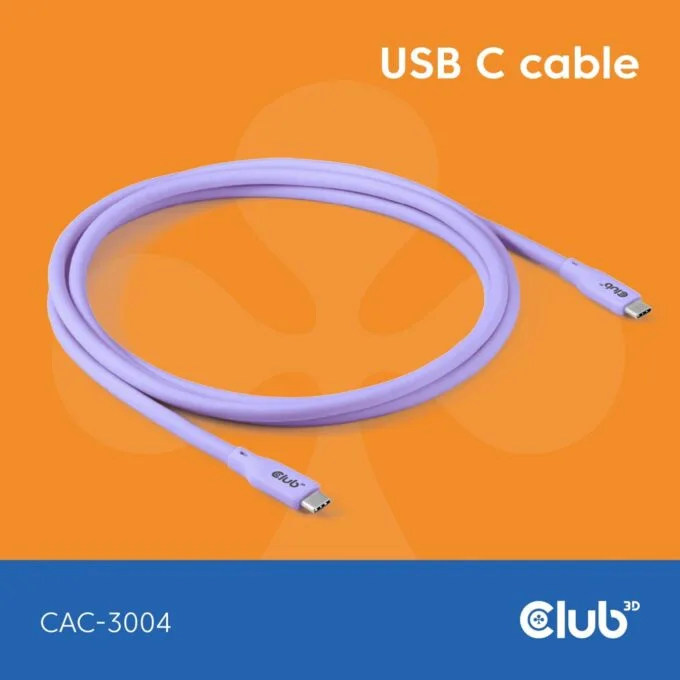 Club3D Lifestyle USB-C Cable PD 240W 20Gbps 2m Purple St St - USB-C — image 1
