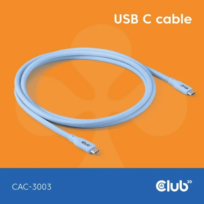 Club3D Lifestyle USB-C Cable - PD 240W.20Gbps 2m Blue St St — image 1
