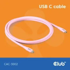 Club3D Lifestyle USB-C Cable - PD 240W.20Gbps 2m Pink St St
