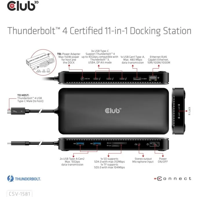 Club3D Thunderbolt4 Docking Station - 11-in-1, 2 Displays — image 4