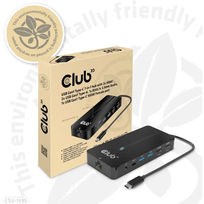 Club3D USB-C 7in1-HUB - to 2xHDMI 2xUSB USB-C LAN 4K60Hz PD100W — image 3
