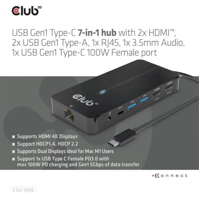 Club3D USB-C 7in1-HUB - to 2xHDMI 2xUSB USB-C LAN 4K60Hz PD100W — image 5