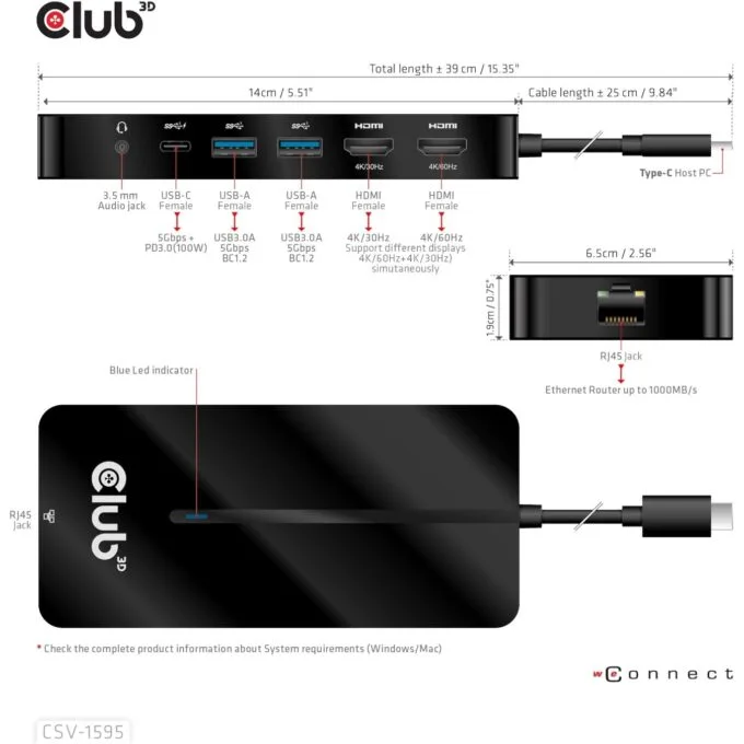 Club3D USB-C 7in1-HUB - to 2xHDMI 2xUSB USB-C LAN 4K60Hz PD100W — image 7