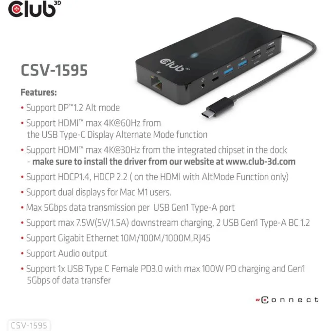 Club3D USB-C 7in1-HUB - to 2xHDMI 2xUSB USB-C LAN 4K60Hz PD100W — image 9