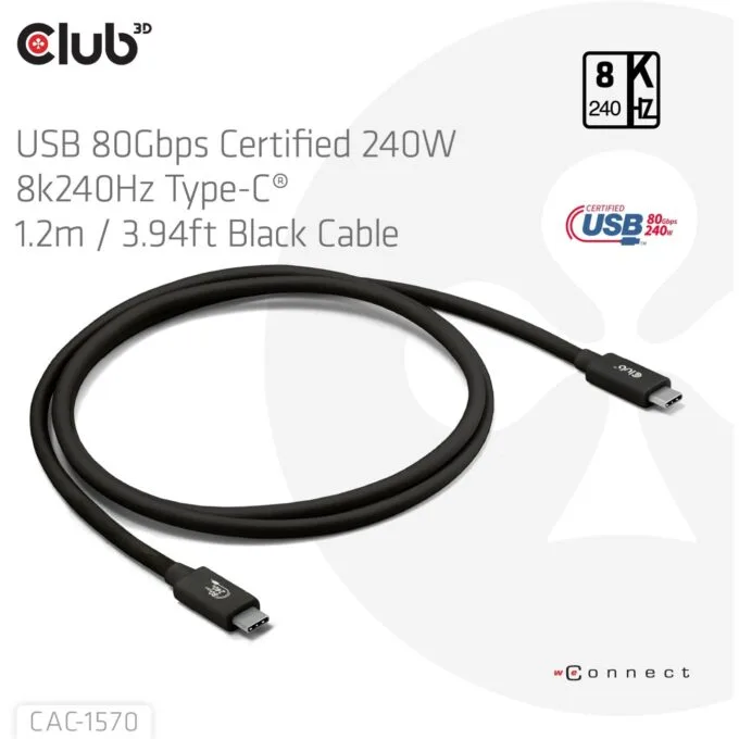 Club3D USB-C Cable 80Gbps certified PD240W 8K240Hz 1.2m St St — image 1