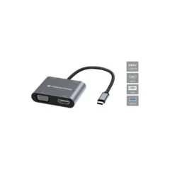 CONCEPTRONIC 4-1 Dock USB-C- to HDMI.USB3.0.VGA.100WPD 15cm gr