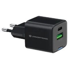 CONCEPTRONIC Ladegerät 2Port GaN USB-C -A 20WPD3.0 PPS sw