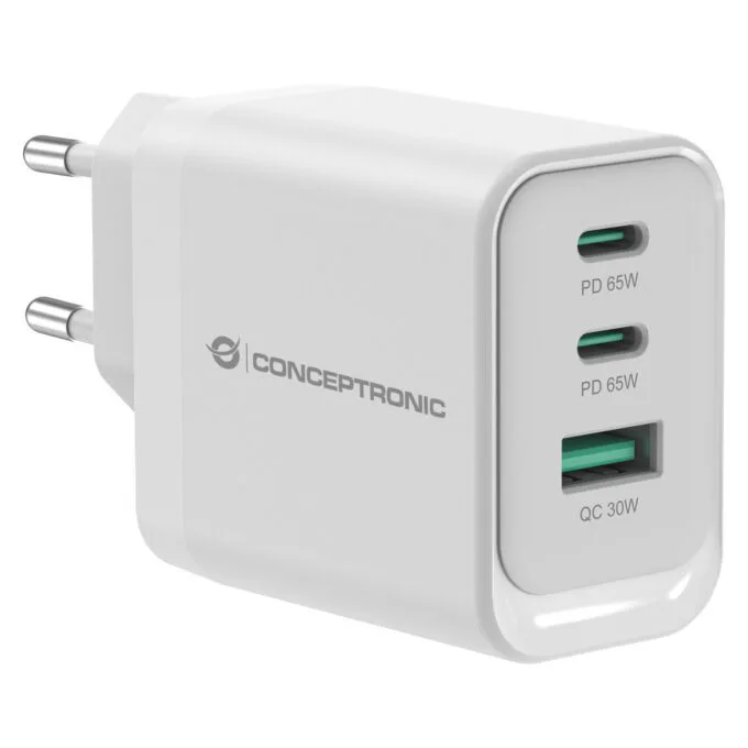 CONCEPTRONIC Ladegerät 3Port GaN 2xUSB-C 1xA 65WPD3.0 PPS ws — image 1