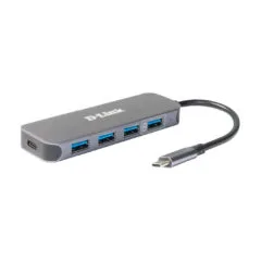 D-Link USB-C Hub - DUB-2340 - 4x USB 3.0, 1x USB-C, 60W Power Delivery, Grey