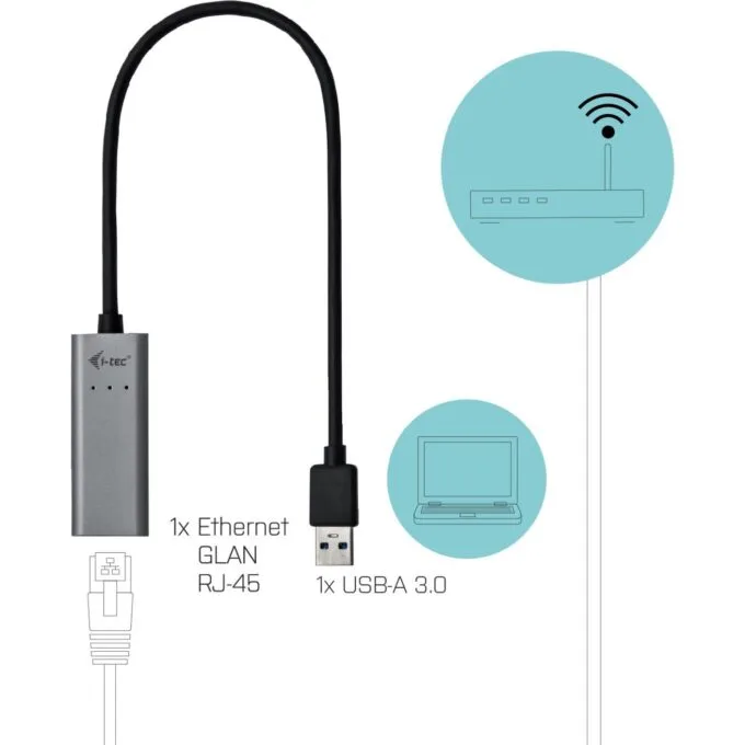 D-TEC USB 3.0 Metal Gigabit Ethernet Adapter - USB 3.0 to RJ-45, LED Indicator, Notebook/Tablet/PC, Windows/macOS — image 4