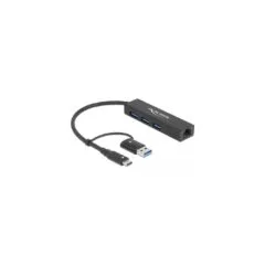 DELOCK 3-Port USB 3.2 Gen 1 Hub + Gigabit LAN with USB-C or USB-A Host - 3 Downstream USB, 1 GbE