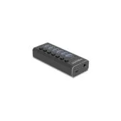 DELOCK 7-Port USB Hub with 4 Ports 10 Gbps and 4 Quick-Charge Ports 5 Gbps, Switch and Illumination - 64326 - Black, Metal