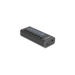 DELOCK 7-Port USB Hub with 4 Ports 10 Gbps and 4 Quick-Charge Ports 5 Gbps, Switch and Illumination - 64326 - Black, Metal