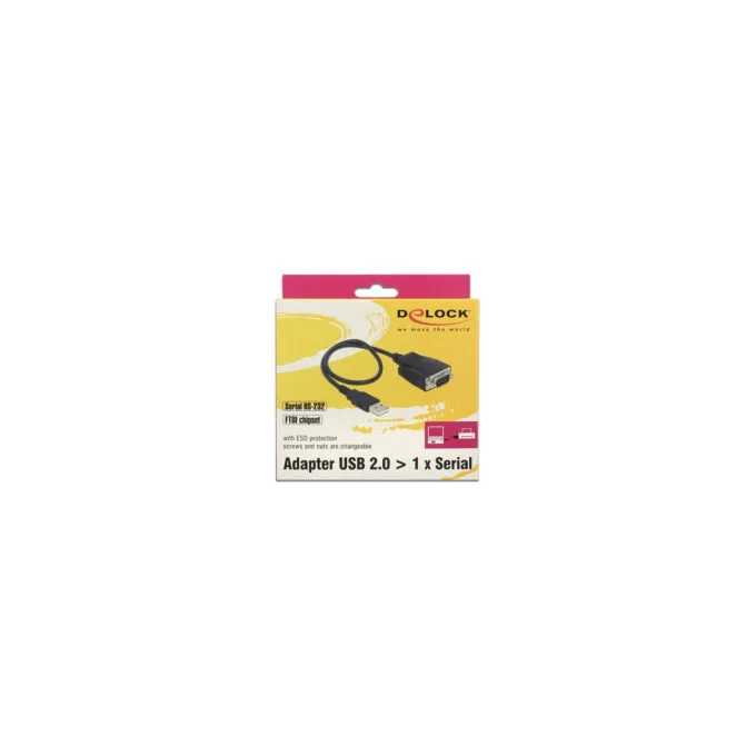 Delock Adapter USB 2.0 Typ-A Stecker to 1 x Seriell RS-232 DB9 Stecker mit Schrauben und Muttern ESD Überspannungsschutz — image 2