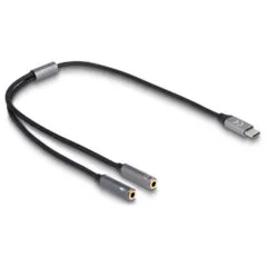 Delock Headset Adapter USB Type-CTM Stecker DAC 24 Bit 96 kHz Hi-Res zu 2 x 3.5 mm 3 Pin Klinkenbuchse