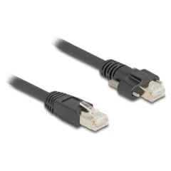 Delock Kabel RJ45 Stecker zu RJ45 Stecker mit Schraubenabstand 20 mm für GigE Kamera Cat.6A S FTP 1 m schwarz