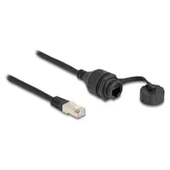 Delock Kabel RJ50 Stecker zu RJ50 Buchse zum Einbau mit Verschlusskappe IP67 staub- und wasserdicht 20 cm