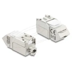 Delock Keystone Modul RJ45 Buchse zu LSA Cat.6A 45° gewinkelte Buchse geschirmt 90° Kabelführung werkzeugfrei Metall