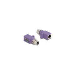 Delock M12 Adapter D-kodiert 4 Pin Buchse zu RJ45 Buchse Cat.5e mit Befestigungsloch gerade violett