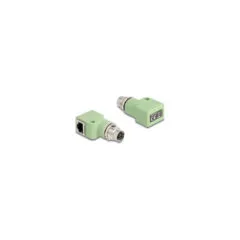 Delock M12 Adapter X-kodiert 8 Pin Buchse zu RJ45 Buchse Cat.5e mit Befestigungsloch 90° gewinkelt grün