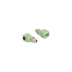 Delock M12 Adapter X-kodiert 8 Pin Stecker zu RJ45 Buchse Cat.5e mit Befestigungsloch 90° gewinkelt grün