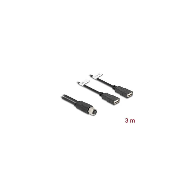 Delock M12 Kabel A-kodiert 8 Pin Buchse zu 2 x USB 2.0 Typ-A Buchse 3 m schwarz — image 2