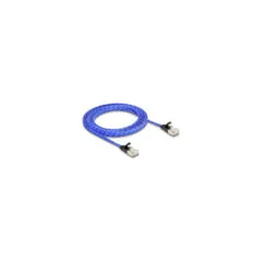 Delock RJ45 Flachband Netzwerkkabel mit Geflechtmantel Cat.6A U FTP 2 m blau