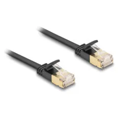 Delock RJ45 Netzwerkkabel Cat.6A Stecker zu Stecker mit robuster Rastnase und Cat.7 Rohflachbandkabel U FTP 5 m schwarz