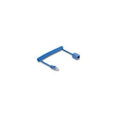 Delock RJ45 Spiralkabel Stecker zu Buchse Cat.6 UTP 0.45 m bis 0.75 m blau