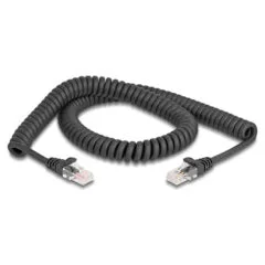 Delock RJ45 Spiralkabel Stecker zu Stecker Cat.5e 2 m schwarz