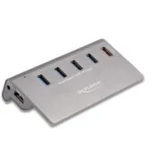 DELOCK USB 10 Gbps Hub mit 4 USB Typ-A Ports + 1 Schnellladeport inkl. Netzteil