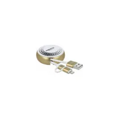 Delock USB 2 in 1 Aufrollkabel Typ-A zu Micro-B und LightningTM weiß gold