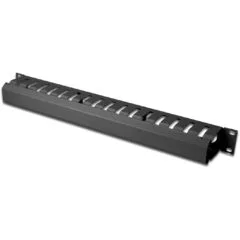 DIGITUS 1U Cable Management Panel with Detachable Back Panel - Black - 19" Rack Mount