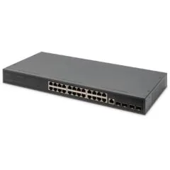 Digitus 24-Port Gigabit Managed Switch with 4 SFP+ Uplinks - 19-inch Rack Mount - Black, L3 Capable