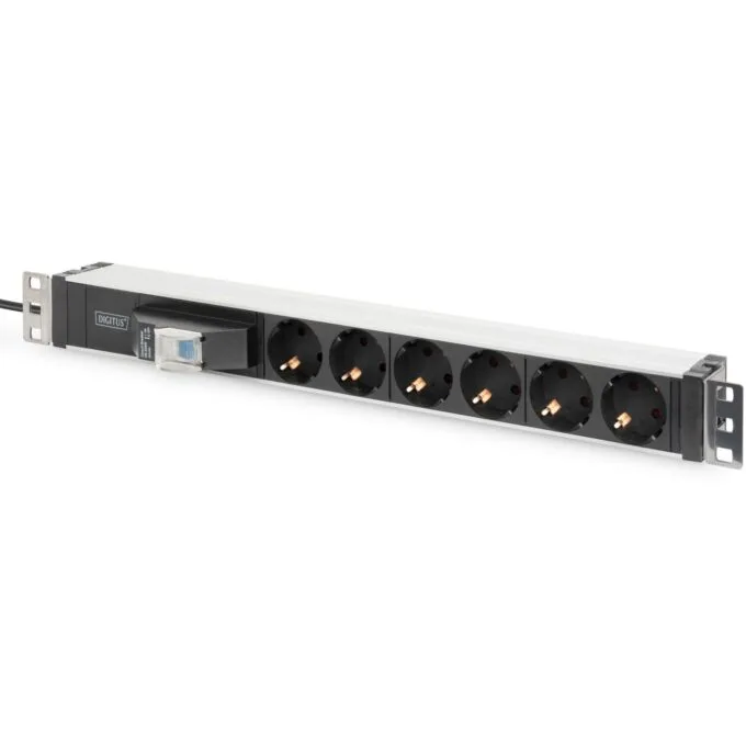 Digitus 6-outlet Rack Power Strip - 19 in Aluminum, 1U, Breaker, Type F, 1.8 m cable — image 1