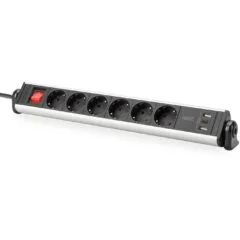 Digitus 6-Port Power Strip with 2x USB-A, 1x USB-C and Switch - Color Black/Silver