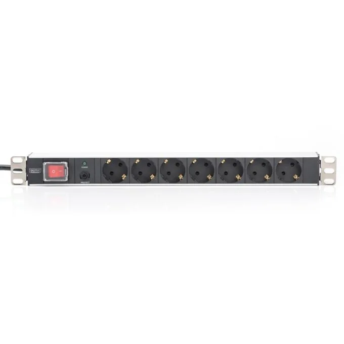 DIGITUS 7-Outlet 1U Aluminum Power Strip with Schuko Type F Plug, 2 m Lead, Overload Protection — image 4