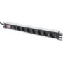 DIGITUS 7-Outlet Power Strip with 2m Lead - Type F Schuko - Silver Aluminium, On/Off Switch
