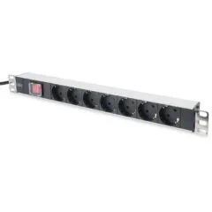 DIGITUS 7-Outlet Power Strip with Switch - Aluminum - 2m Cable
