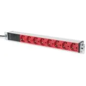 DIGITUS 8-Outlet Aluminium Power Strip with 2 m Cable - IEC C14, Type F Schuko, Black