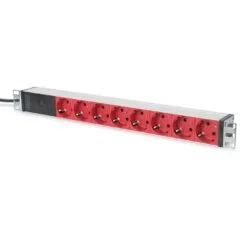 DIGITUS 8-Outlet Aluminium Power Strip with 2 m Cable - IEC C14, Type F Schuko, Black