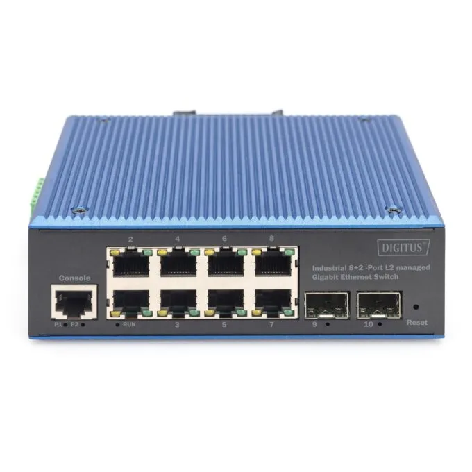 Digitus 8+2P Industrial Gigabit Ethernet Switch L2 Managed - 8x Gigabit Copper + 2x SFP - Black/Blue — image 4