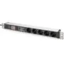 DIGITUS Aluminium 1U PDU Power Strip - 16A, 230V, 5x Type F, Switched, Surge Protection, 2 m Cable