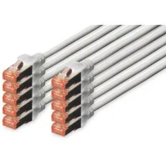 DIGITUS CAT6 S/FTP Patch Cable - 10 pcs, 1 m each - Grey, RJ-45, LSZH